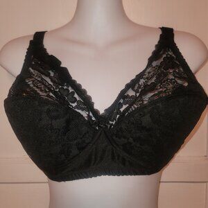 BASIC EDITIONS - 40D Black Mesh & Lace Soft Cup Bra Full Coverage
